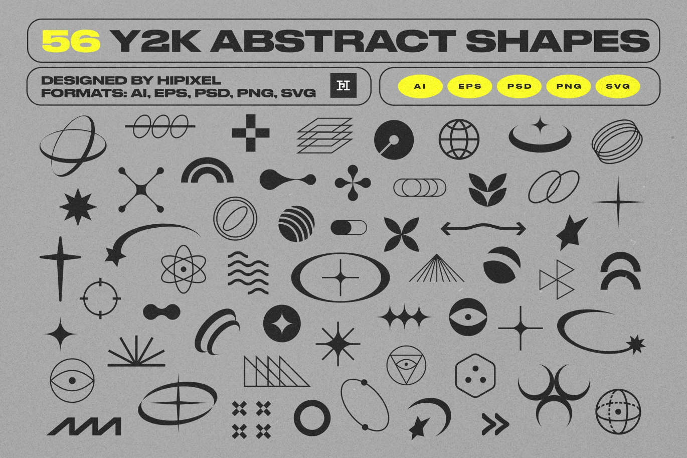 G6865 Y2K抽象几何矢量素材复古未来风PSD/AI分层设计元素Y2K Abstract Retro Shapes