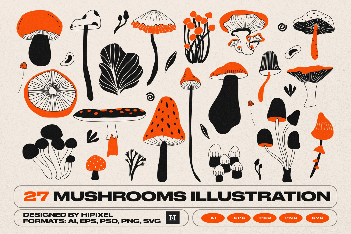 G6869 手绘蘑菇插画PNG透明矢量图卡通平面设计素材包27 Mushrooms Illustration