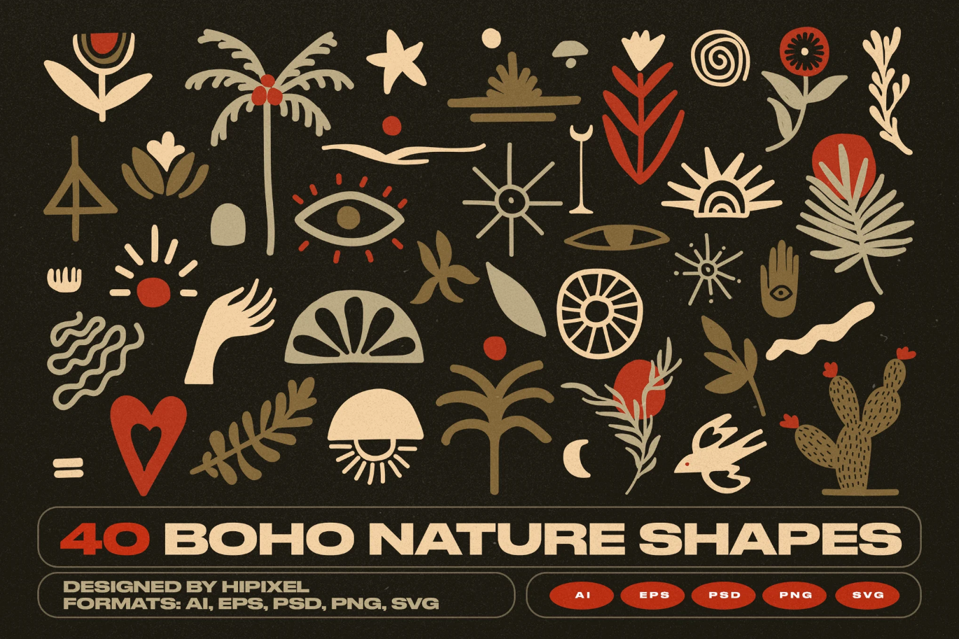 G6873 波西米亚自然风40款矢量设计素材AI/EPS/PNG多格式40 Boho Nature Shapes