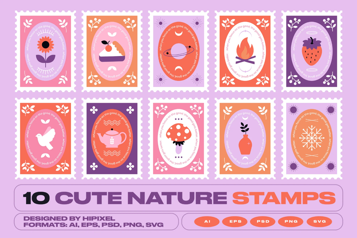 G6887 原创手绘自然元素免抠PNG素材包10款可爱风矢量插画设计10 Cute Nature Stamps