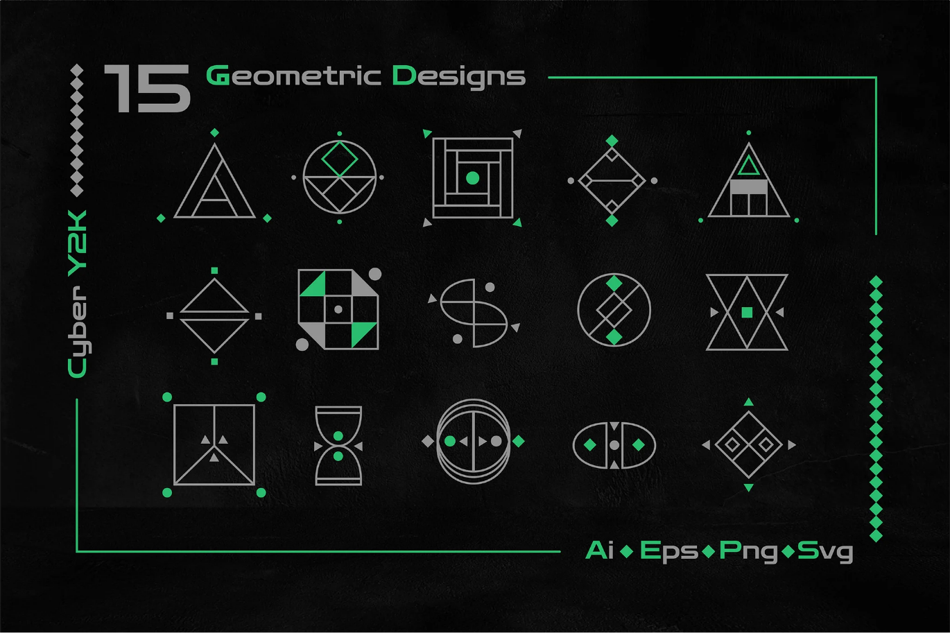 G6889 Y2K赛博朋克几何图形矢量素材AI高清无水印设计资源包Cyber Y2K Geometric Shapes