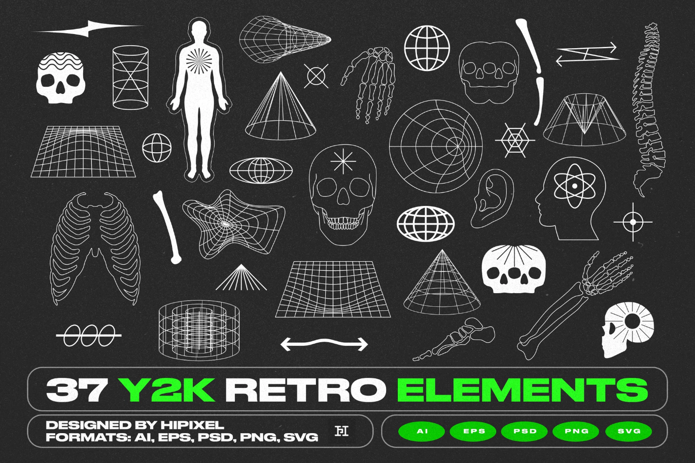 G6905 Y2K复古潮流37款设计素材PSD/AI分层文件高清无水印202537 Y2K Retro Elements