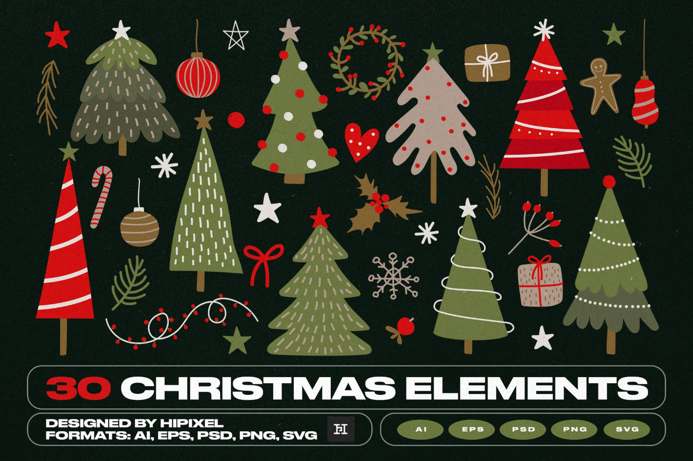 G6908 圣诞元素30款PNG透明免抠图矢量素材包可编辑节日设计素材30 Christmas Elements Pack
