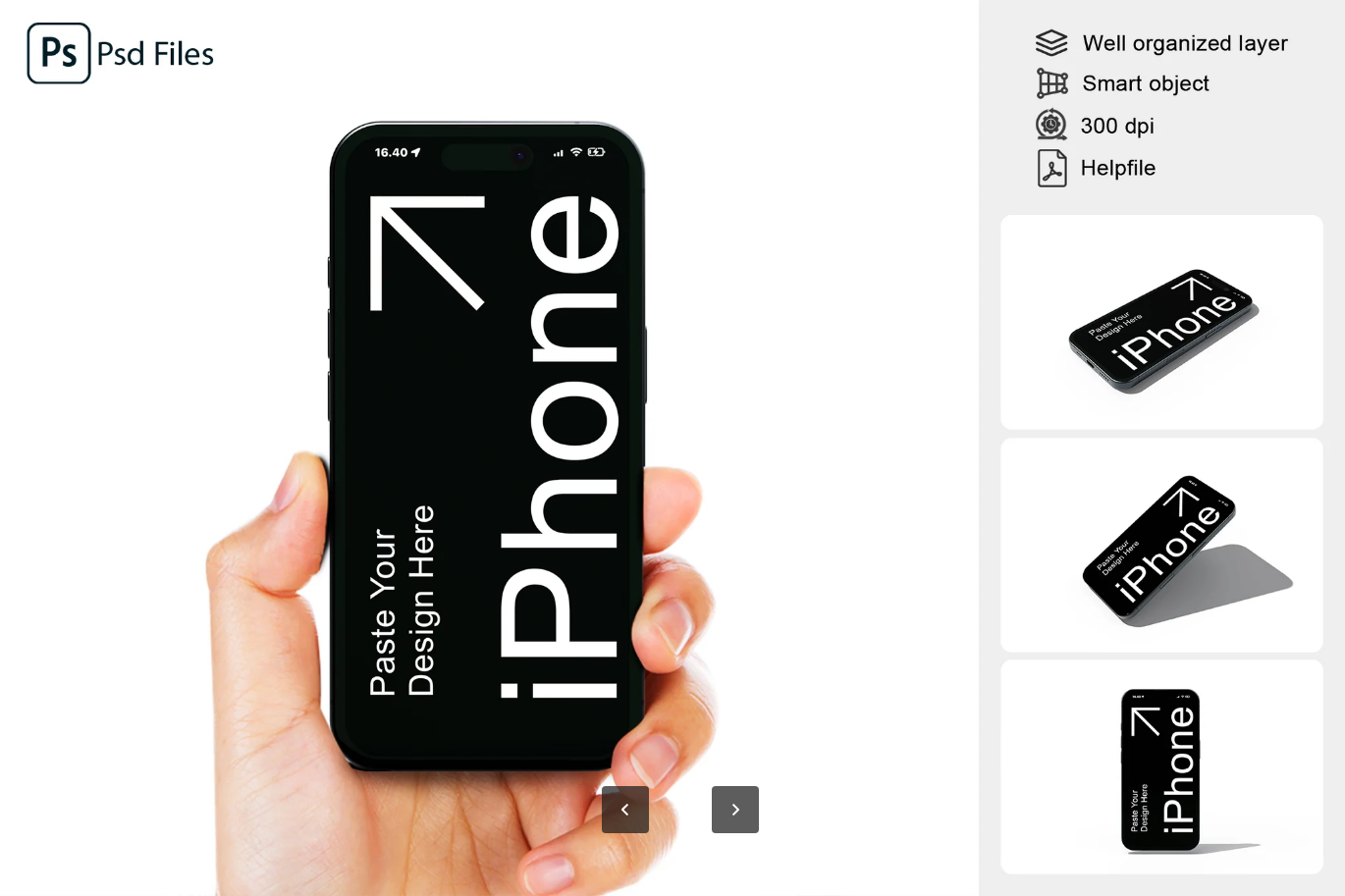 G6914 iPhone16样机PSD分层素材4K高清手机模型设计师必备UI展示模板iPhone 16 – Hand Mockup