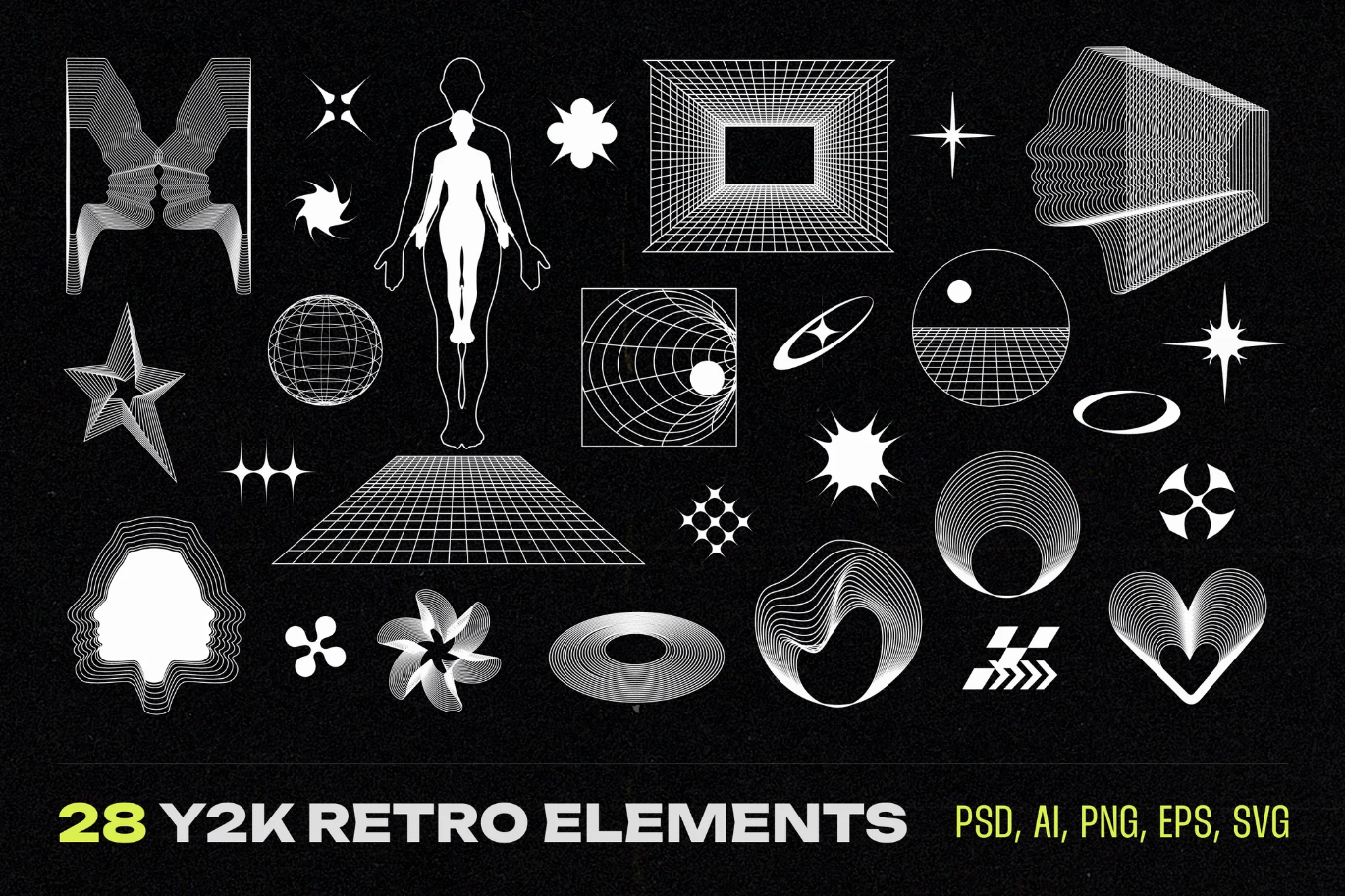 G6952 Y2K复古千禧风设计素材包2000+PSD分层AI矢量免抠图潮流元素Y2K Retro Elements