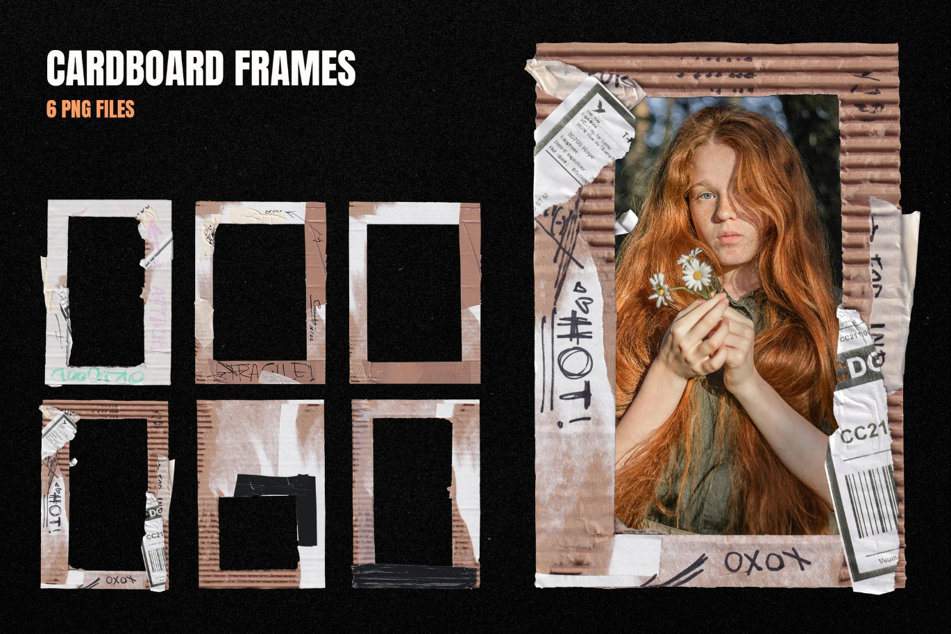 G6957 6款卡纸相框创意边框PSD分层高清平面设计素材免抠图6 Cardboard Frames