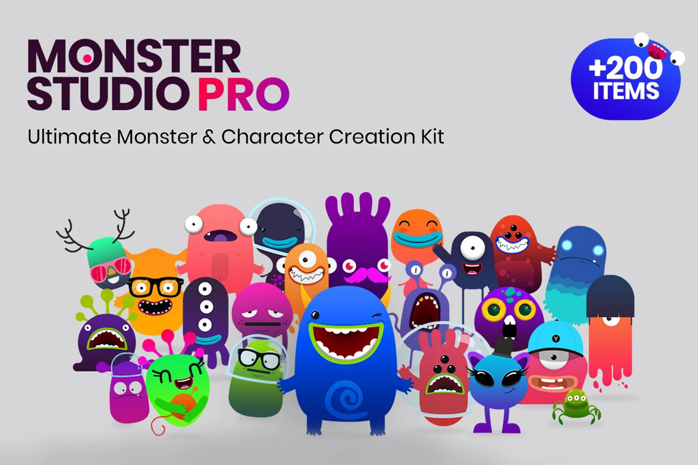 G6958 怪兽插画矢量素材PSD分层AI源文件卡通形象UI设计免抠元素合集Monster Studio Pro