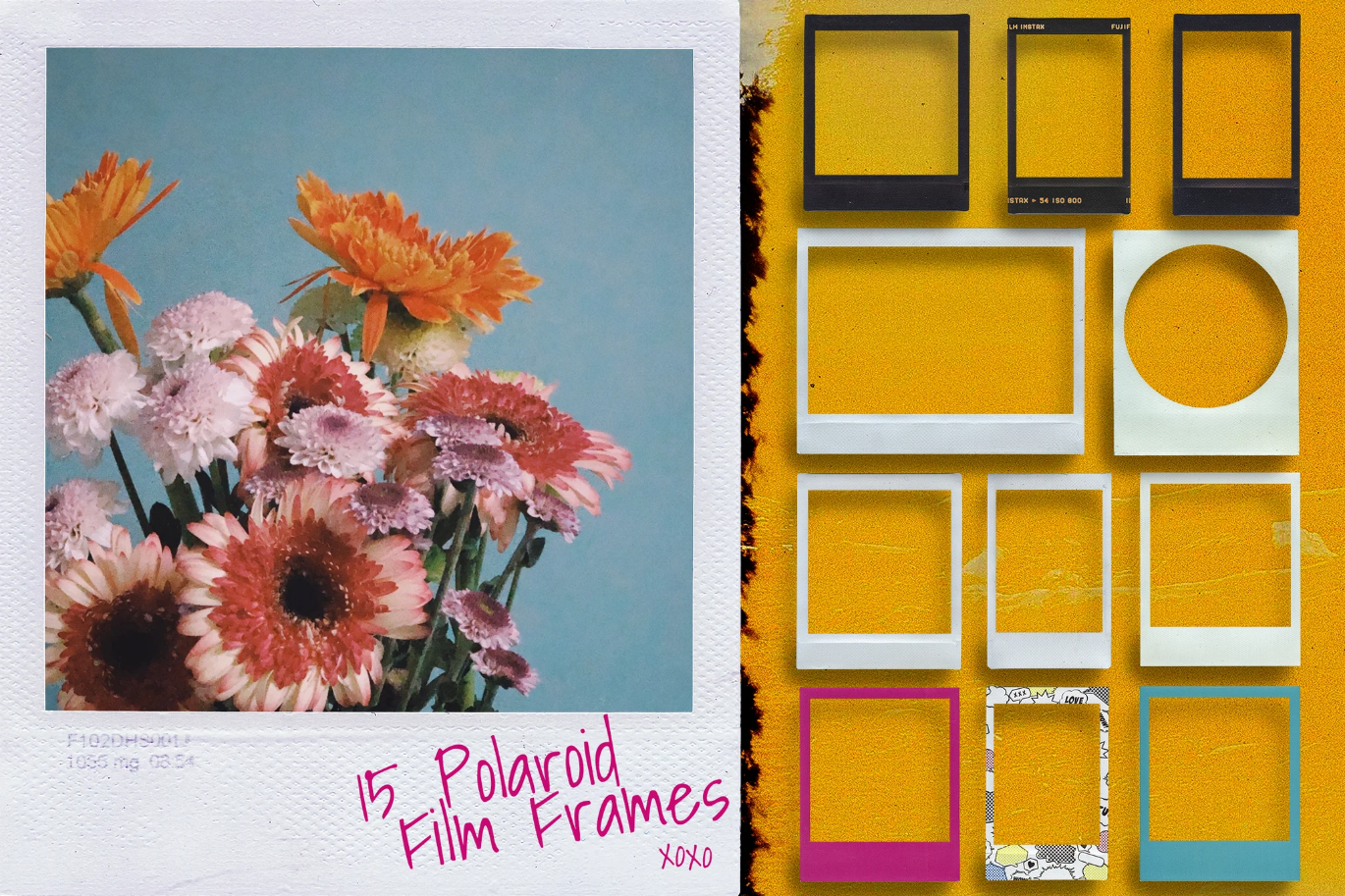 G6963 ins风拍立得相框15款PSD素材复古滤镜照片模板15 Instax Photo Polaroid Film Frame Overlays