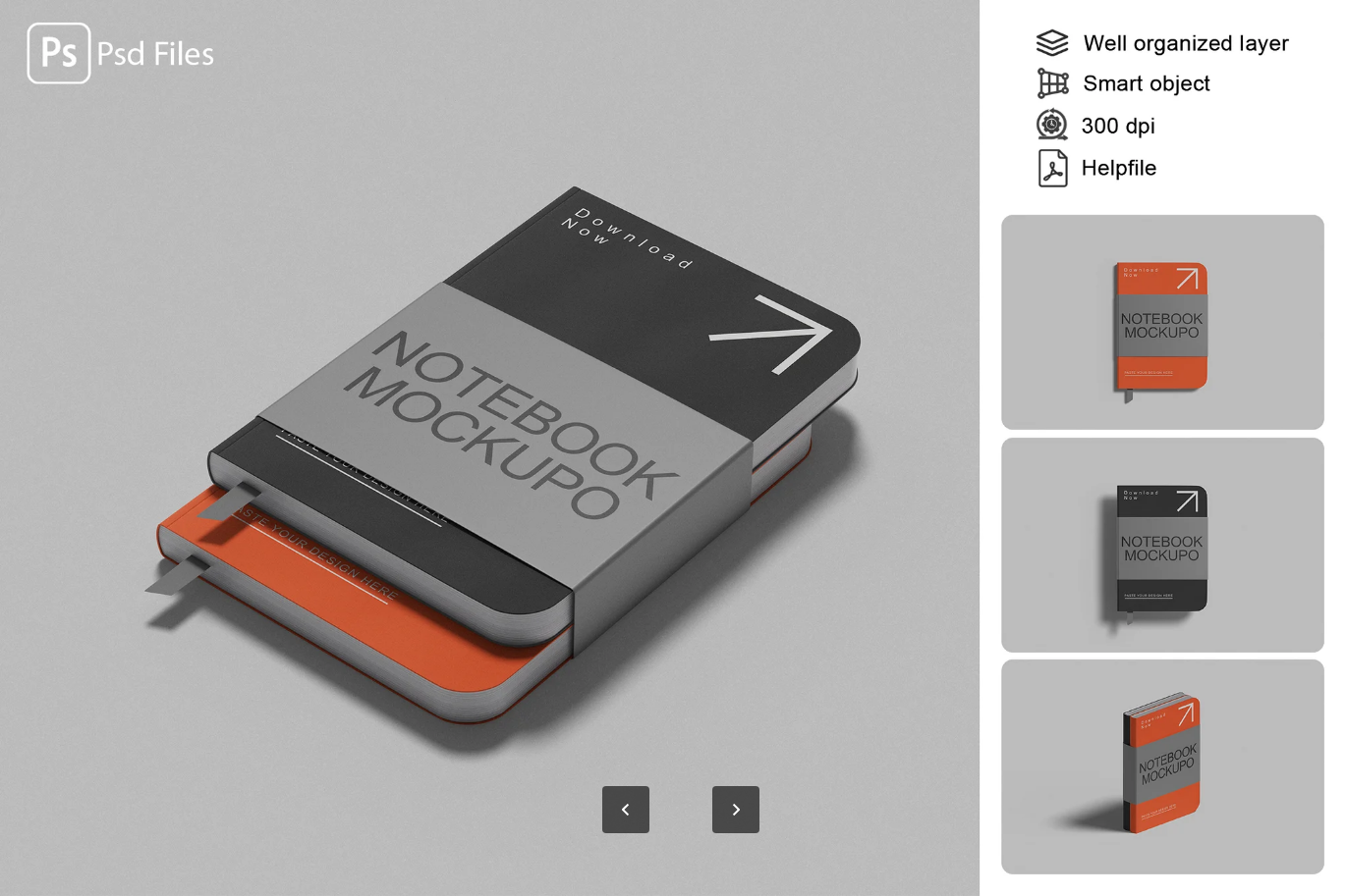 G6976 PSD分层笔记本样机智能对象4500×3000高清可换背景设计模板Notebook Mockup