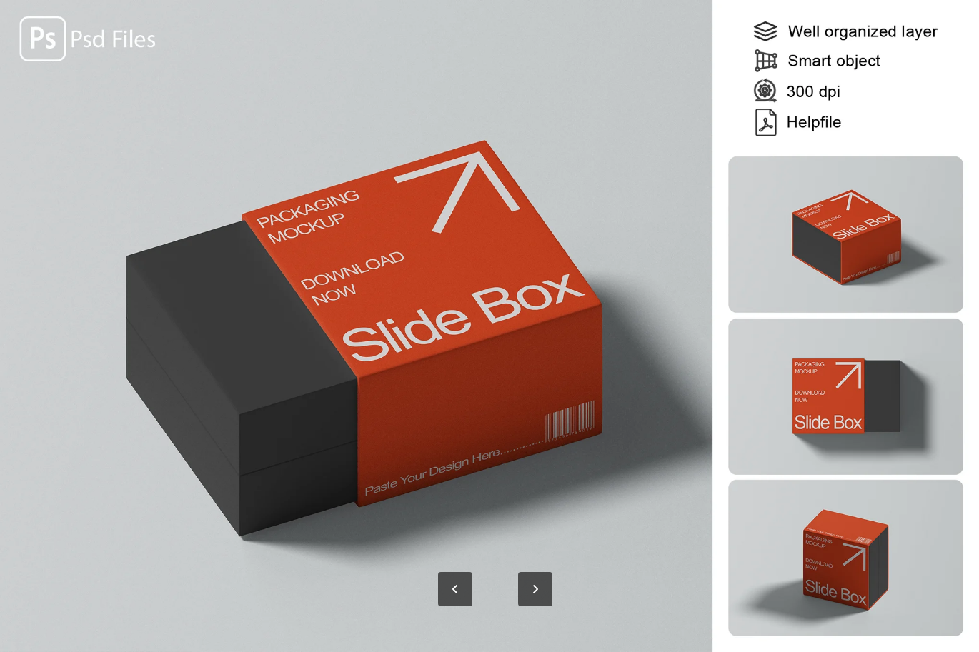G6977 分层PSD礼盒样机智能对象可编辑高分辨率4500×3000设计素材Slide Gift Box Mockup