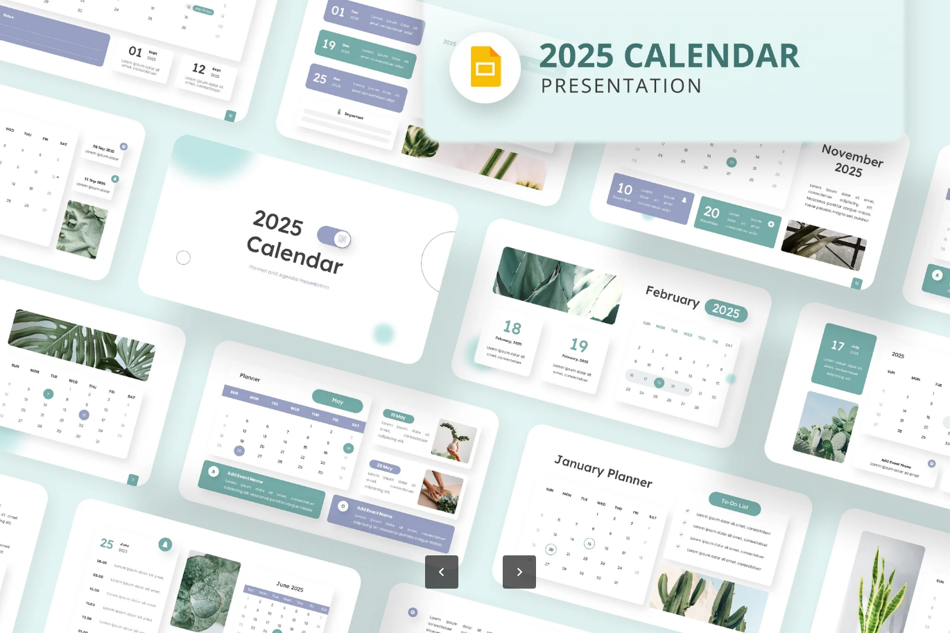 G7168 2025商务日历PPT模板Google Slide创意简约多场景通用演示文稿2025 Calendar