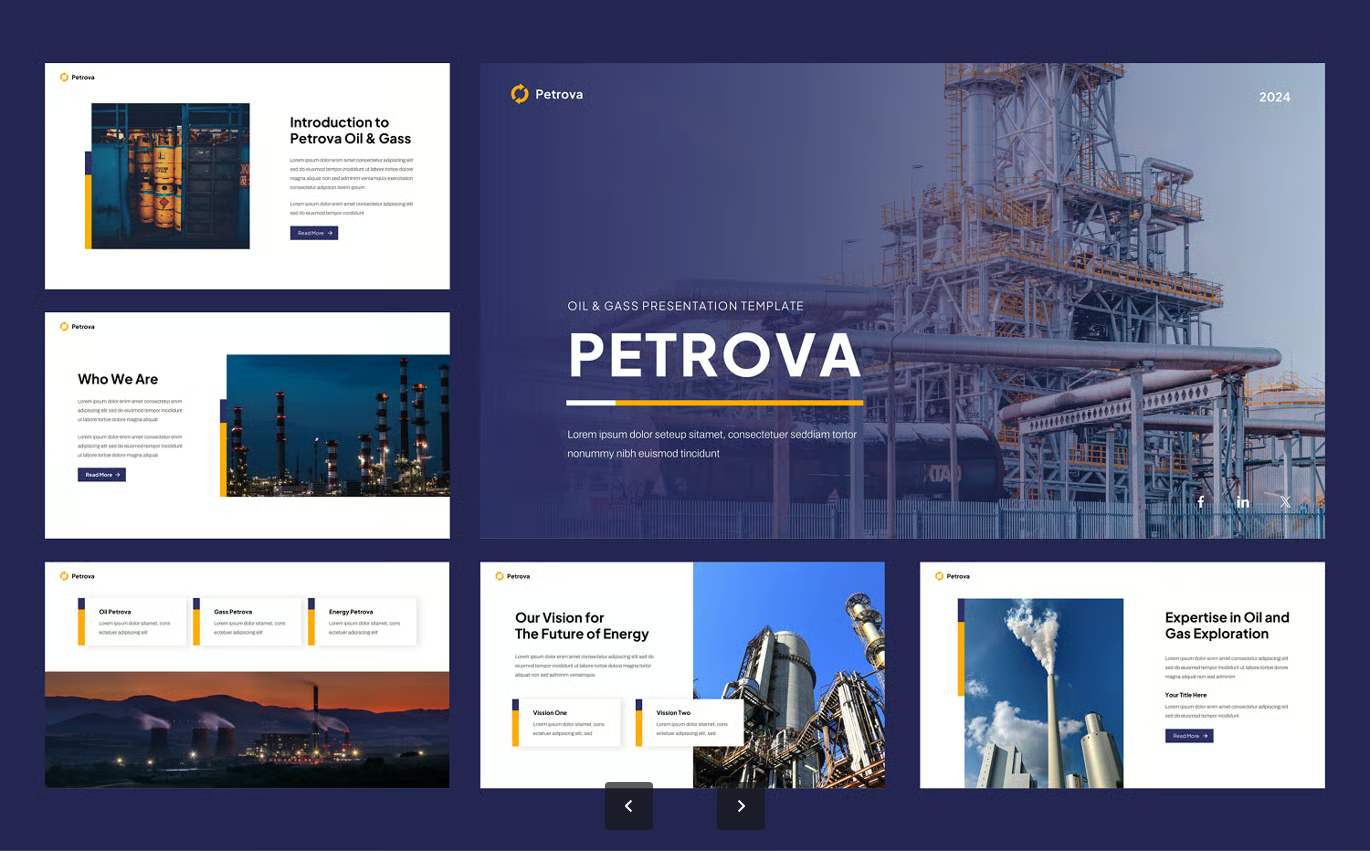 石油能源Keynote高端商业演讲汇报路演PPT可编辑幻灯片Petrova - Oil And Gas Industry Keynote Template-果觅网