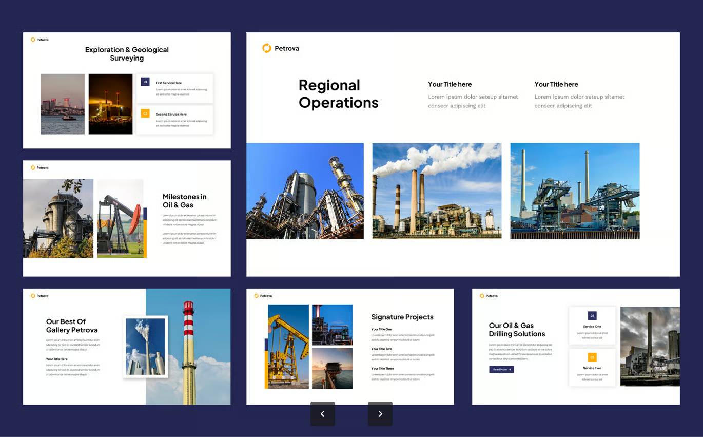 石油能源Keynote高端商业演讲汇报路演PPT可编辑幻灯片Petrova - Oil And Gas Industry Keynote Template-果觅网