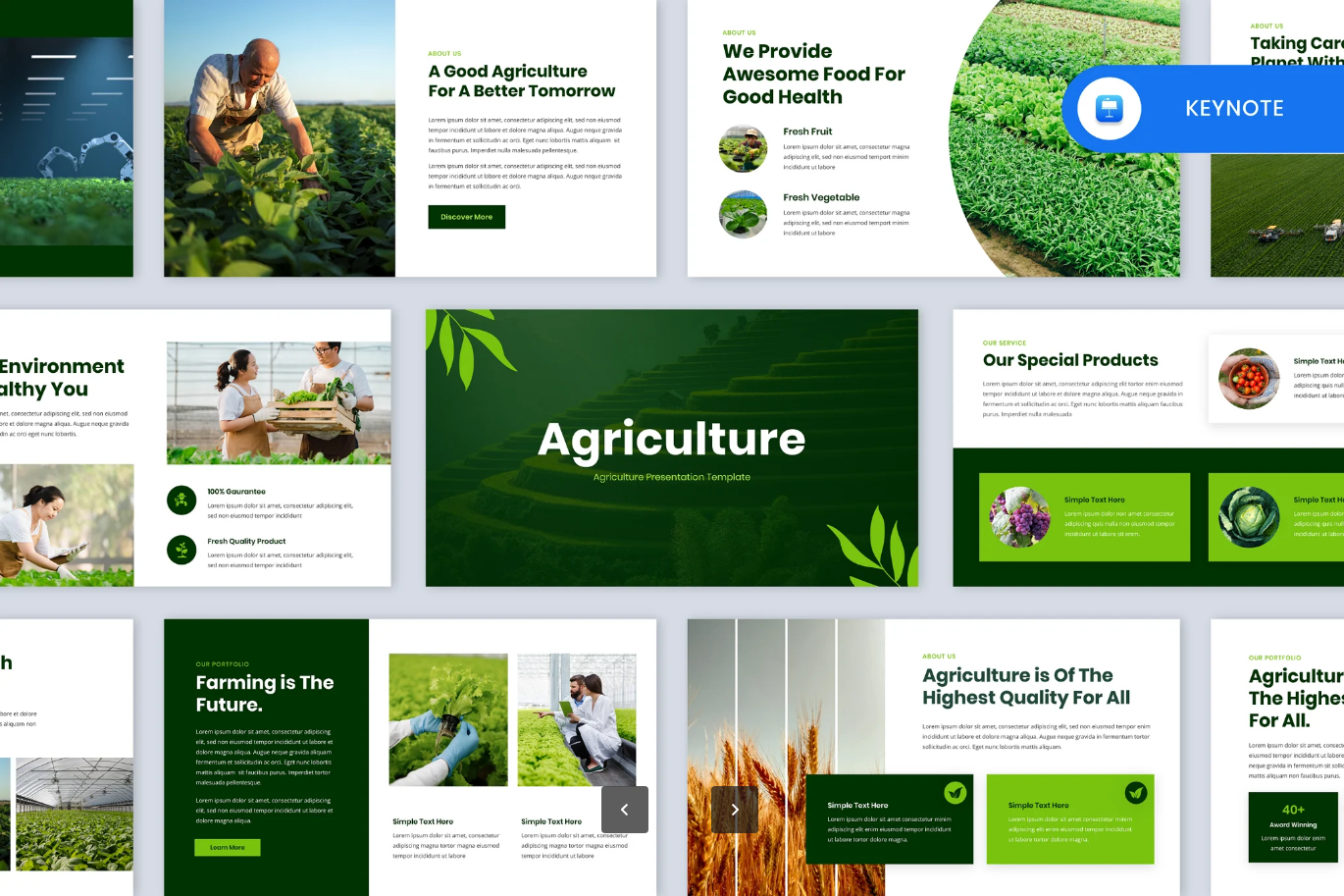 G7199 现代农业PPT模板30页可编辑商务演示设计16比9宽屏矢量图标Agriculture Keynote Template