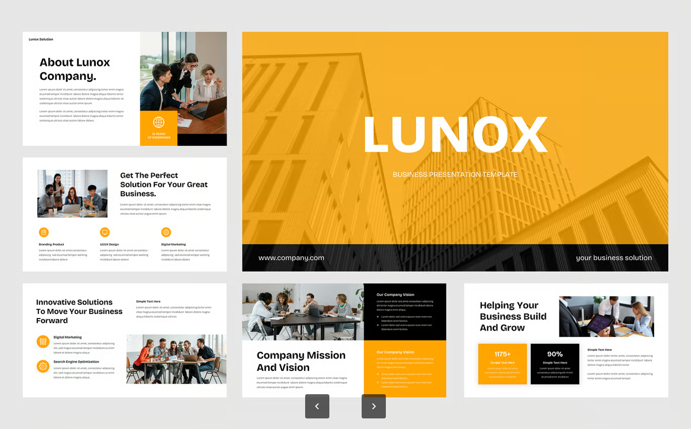 高端商务PPT模板公司介绍可编辑幻灯片工作总结商业计划书Lunox - Company Business PowerPoint Template-果觅网