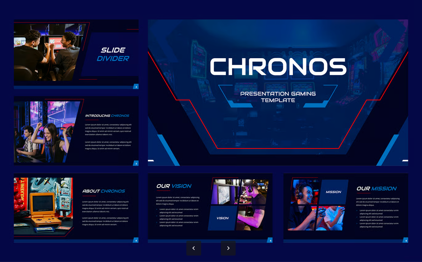 游戏电竞动态PPT模板24专业页创意商务演示可编辑素材幻灯片Chronos - Gaming PowerPoint Template-果觅网