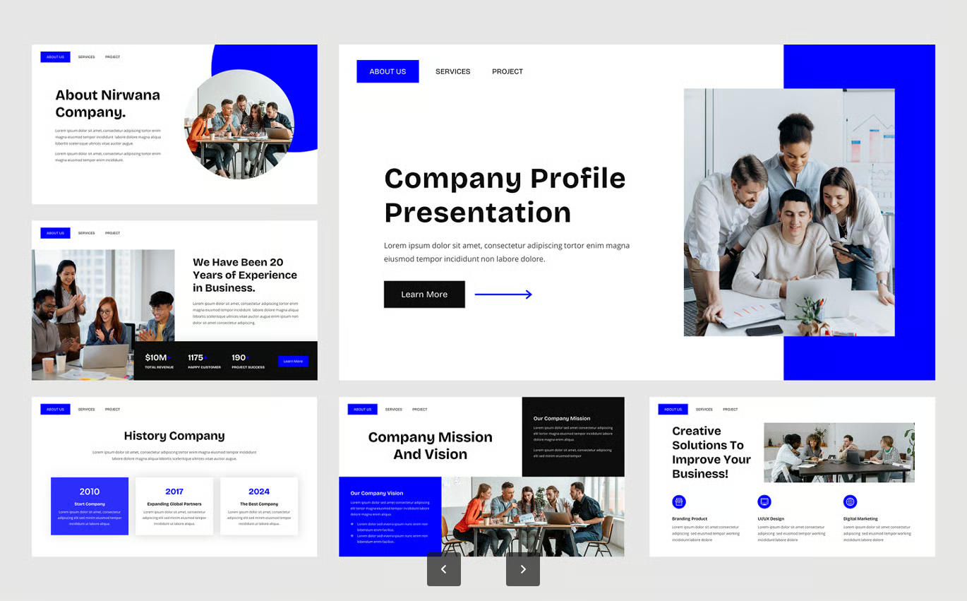 高端企业宣传PPT模板30页可编辑多用途商务公司介绍创业计划书Nirwana - Company Profile PowerPoint-果觅网