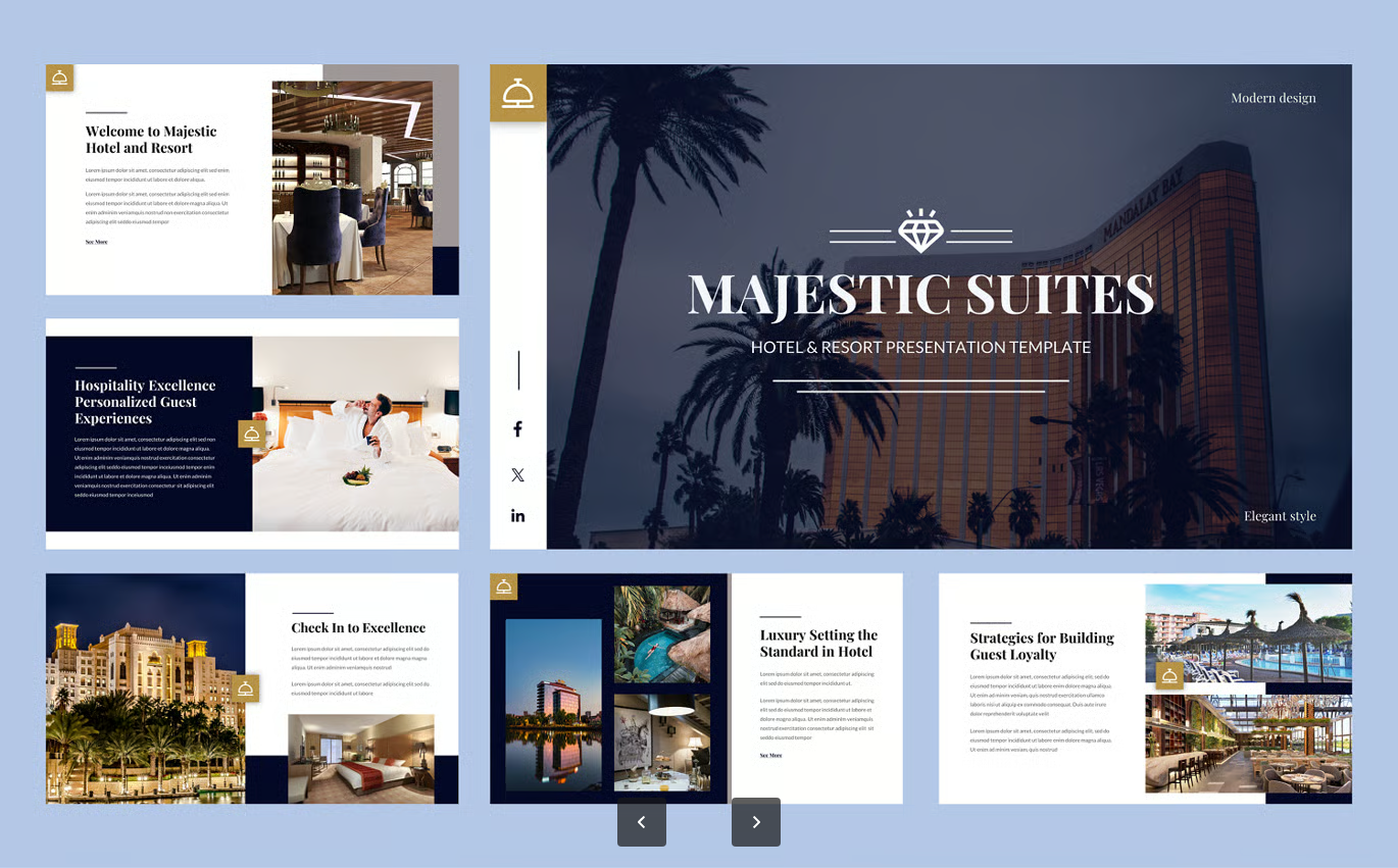 高端酒店商务PPT模板24页可编辑创意企业幻灯片时尚简约多用途Majestic - Hotel Keynote Template-果觅网