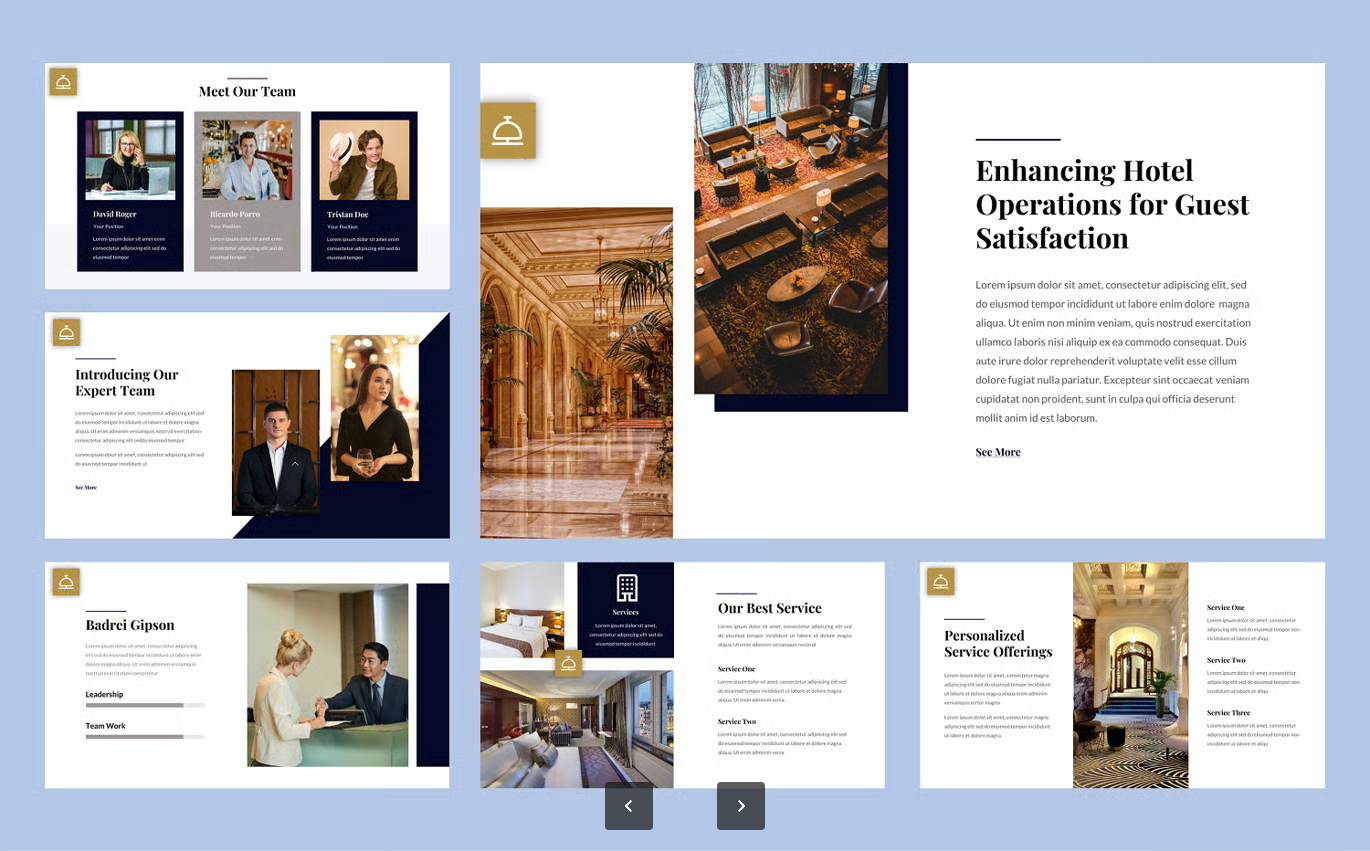 高端酒店商务PPT模板24页500图标可编辑16比9多用途演示Majestic - Hotel Powerpoint Template-果觅网