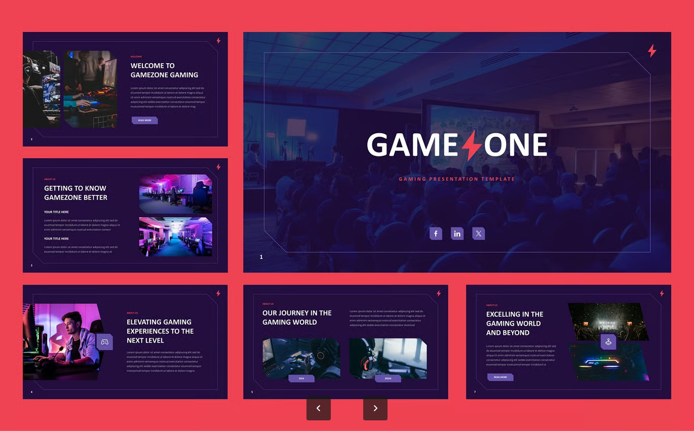 游戏运动电竞商务多用途Keynote模板24页可编辑幻灯片500加矢量图标Game One - Games and Sports Keynote Template-果觅网