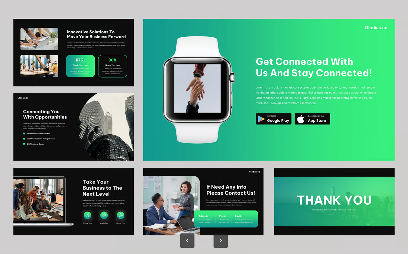 商务PPT模板30页可编辑500图标公司简介融资路演万能幻灯片Gladius - Modern Business PowerPoint Template-果觅网