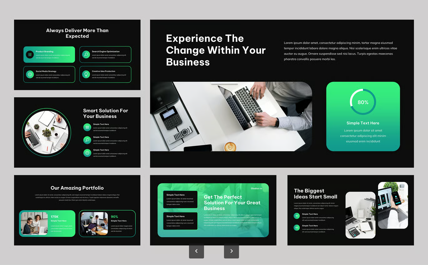 商务PPT模板30页可编辑500图标公司简介融资路演万能幻灯片Gladius - Modern Business PowerPoint Template-果觅网