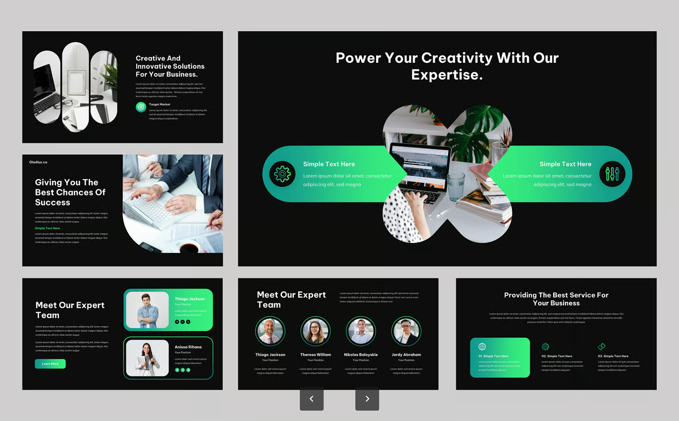 商务PPT模板30页可编辑500图标公司简介融资路演万能幻灯片Gladius - Modern Business PowerPoint Template-果觅网