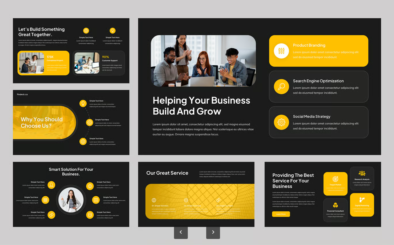商务PPT创意设计模板30幻灯片500图标企业演示可编辑169宽屏Findeck - Pitch Deck PowerPoint Template-果觅网