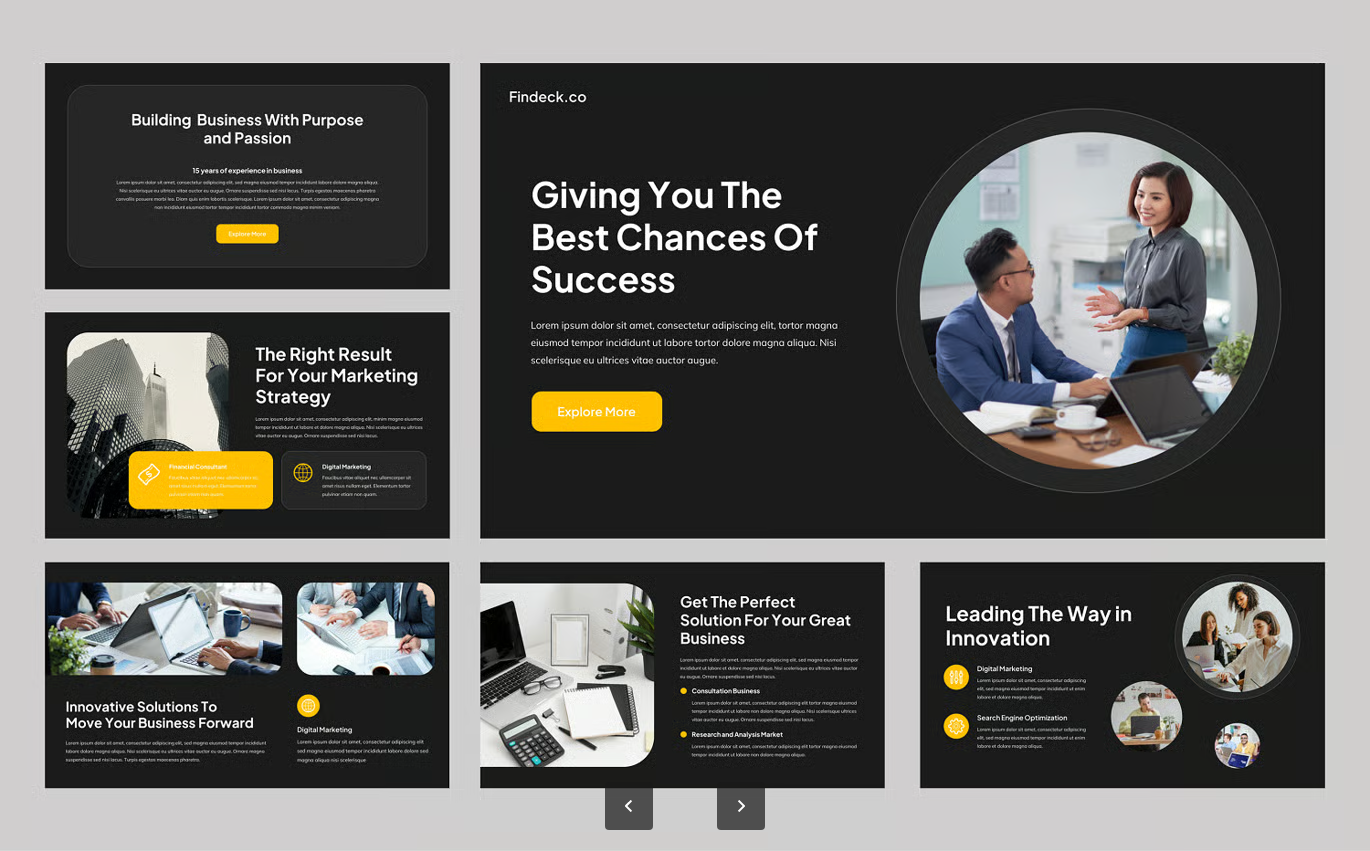 高端商务PPT模板30页可编辑企业路演创业融资幻灯片Findeck - Pitch Deck Keynote Template-果觅网