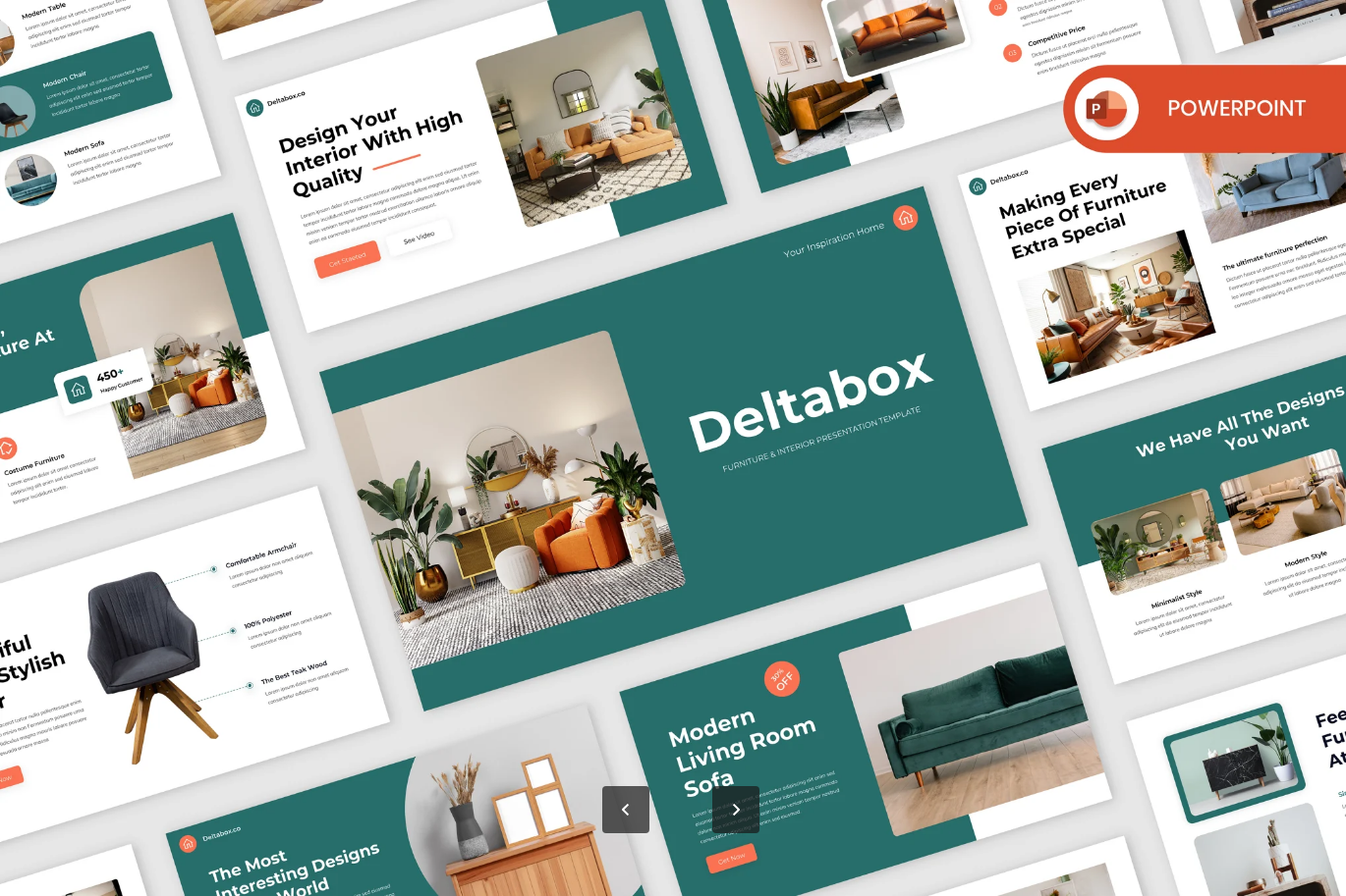 G7259 高端可编辑现代简约家具PPT模板室内设计全案提案素材Deltabox – Furniture & Interior PowerPoint
