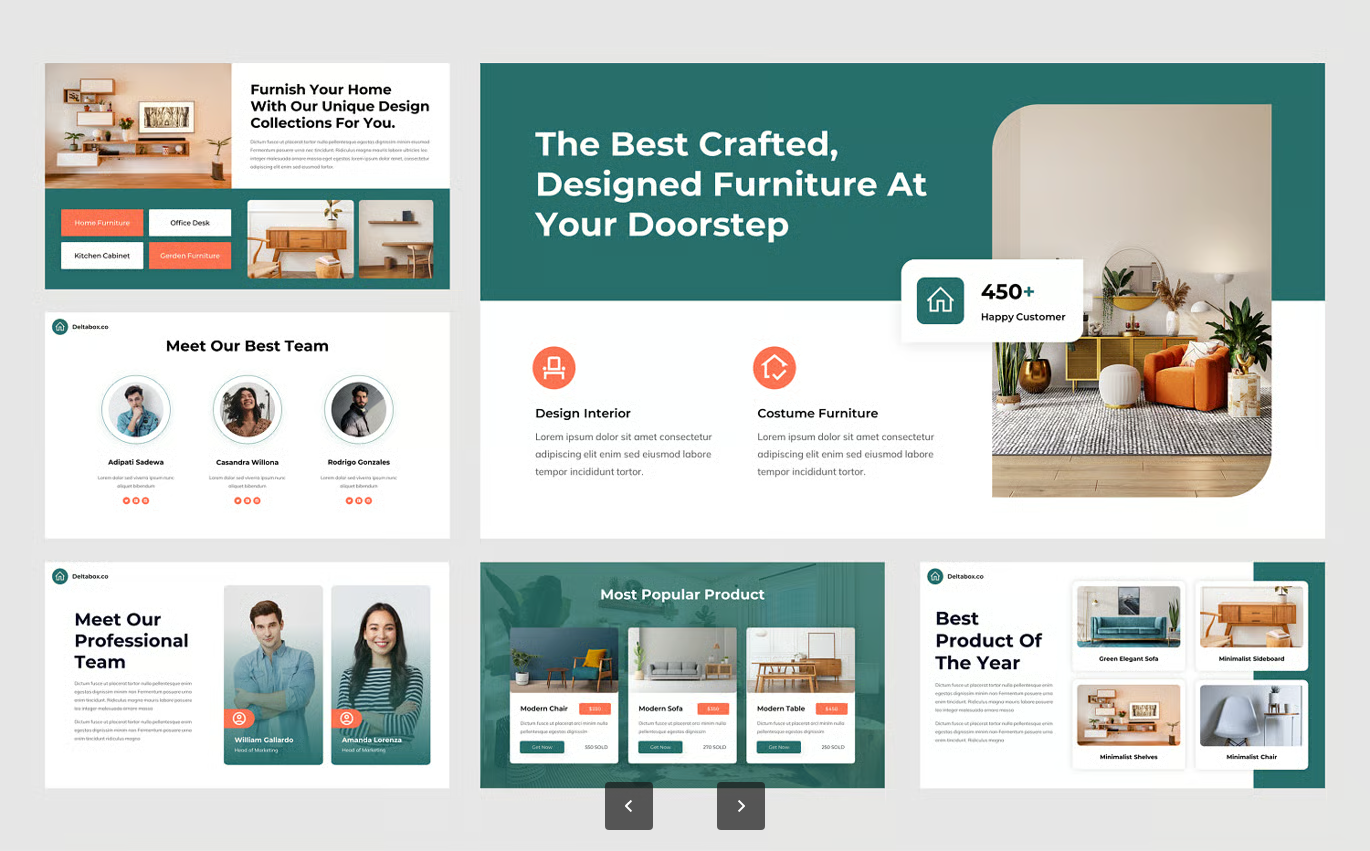 高端可编辑现代简约家具PPT模板室内设计全案提案素材Deltabox - Furniture & Interior PowerPoint-果觅网