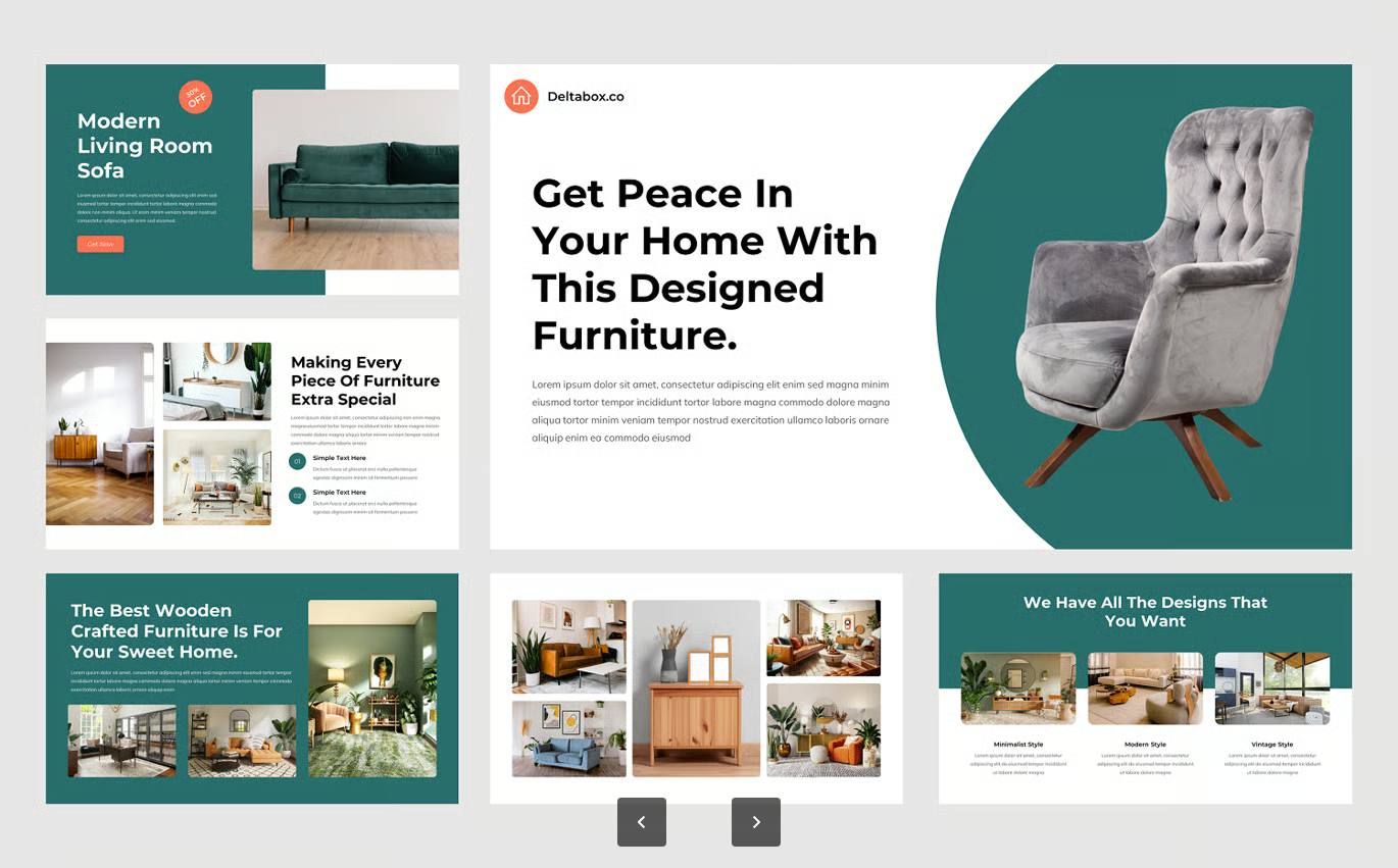 高端可编辑现代简约家具PPT模板室内设计全案提案素材Deltabox - Furniture & Interior PowerPoint-果觅网