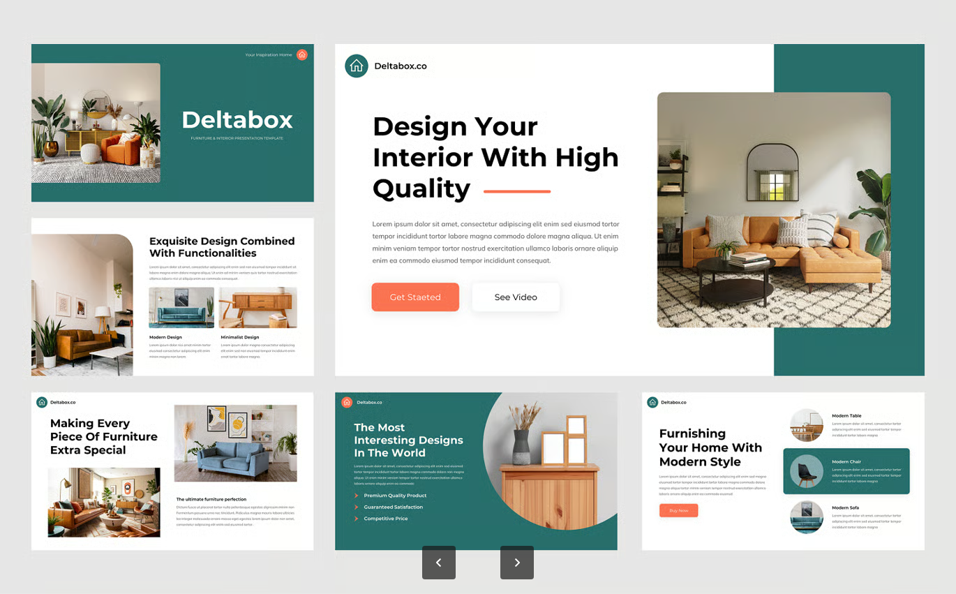 高端可编辑现代简约家具PPT模板室内设计全案提案素材Deltabox - Furniture & Interior PowerPoint-果觅网