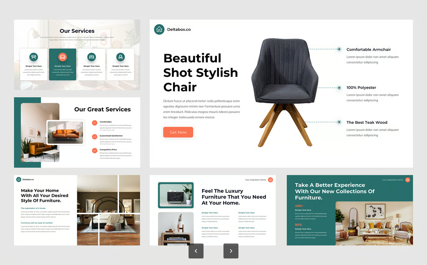 高端可编辑现代简约家具PPT模板室内设计全案提案素材Deltabox - Furniture & Interior PowerPoint-果觅网