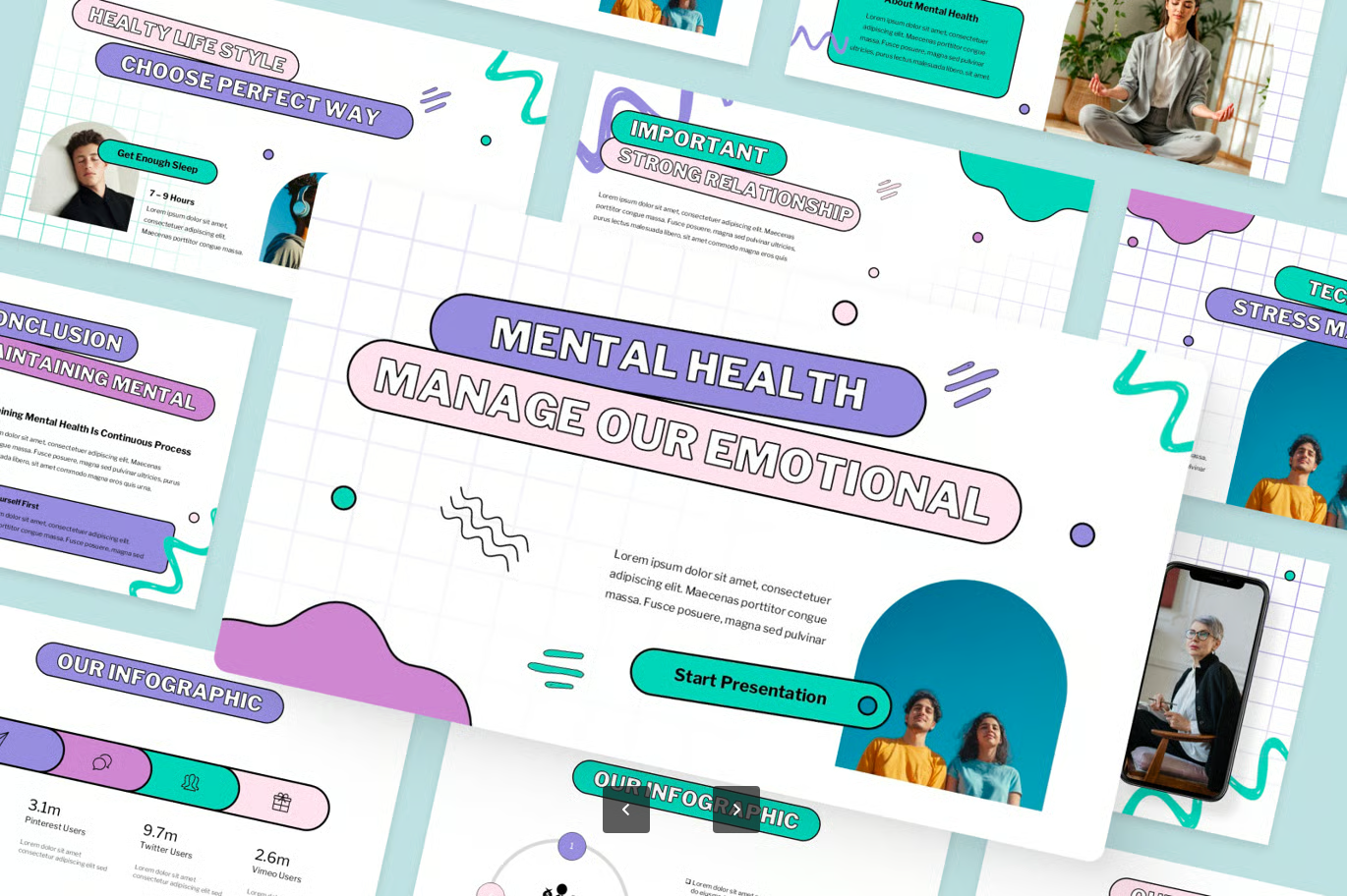 专业心理疗愈PPT模板可视化情绪管理工具套装多场景舒缓配色Mental Health-果觅网
