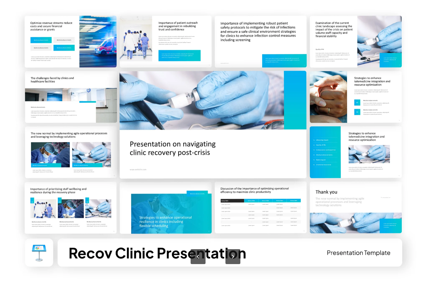 G7392 专业医疗诊所Keynote模板20页可编辑商务简约幻灯片Recov Clinic Keynote
