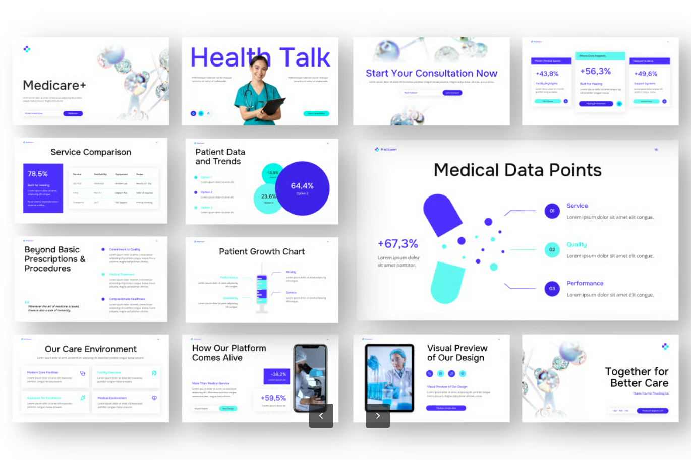 医疗医药路演PPT模板20页科技感商务答辩蓝白紫专业设计Medical Pitch Deck-果觅网