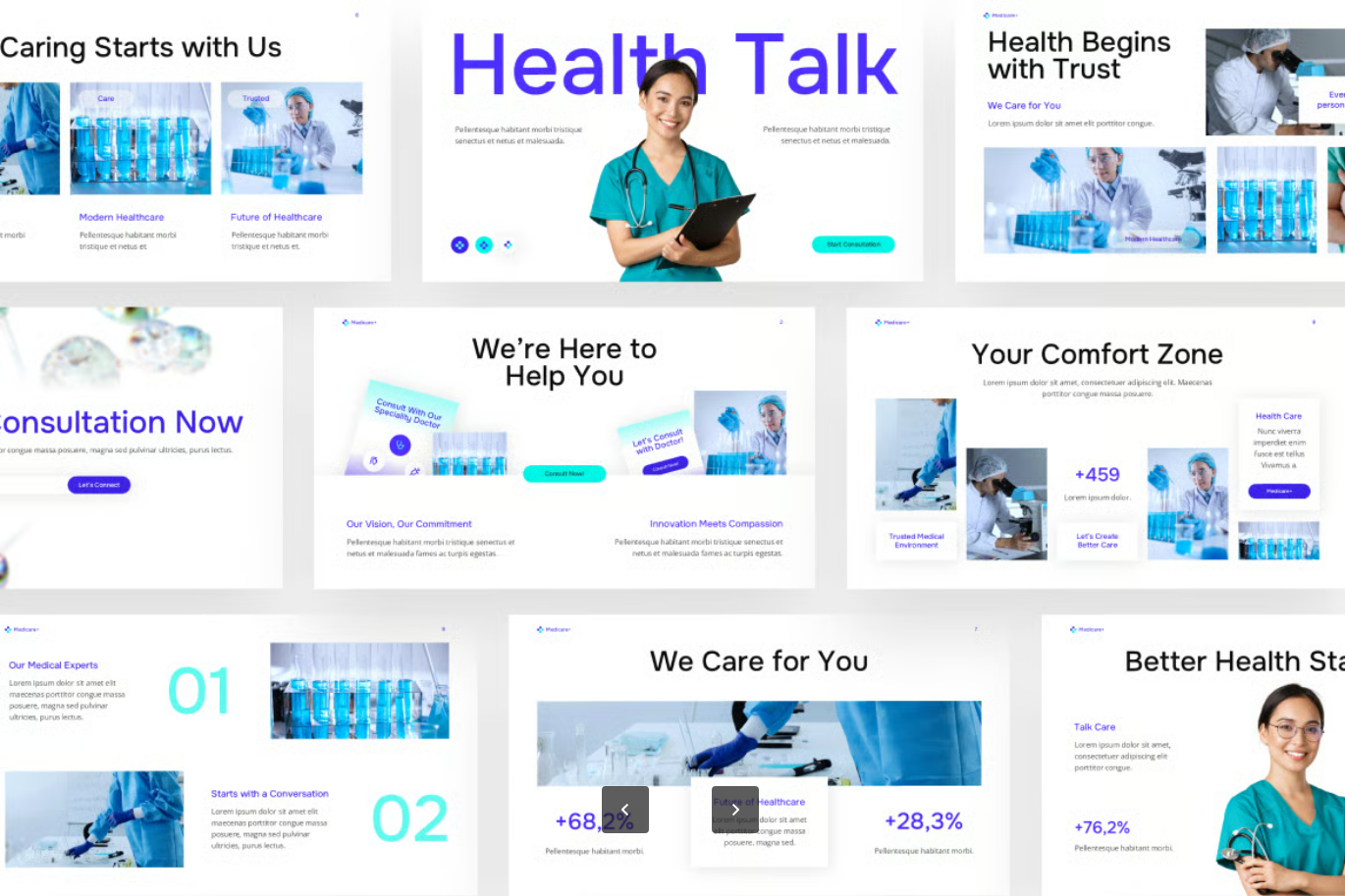 医疗医药路演PPT模板20页科技感商务答辩蓝白紫专业设计Medical Pitch Deck-果觅网