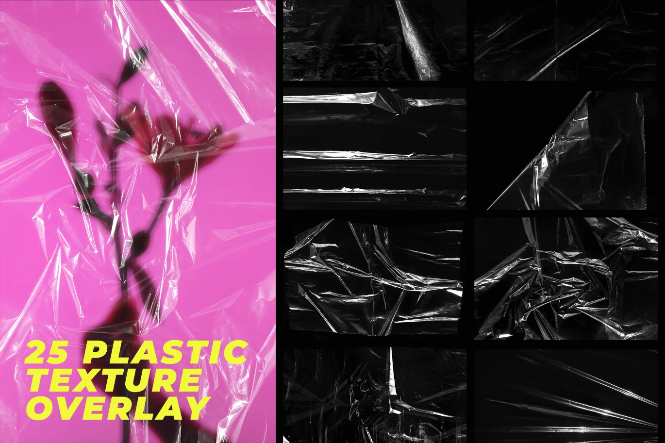 G7428 塑料膜贴图素材25款PNG透明底专业摄影棚实拍纹理叠加层25 Realistic Plastic Wrap Overlay Texture