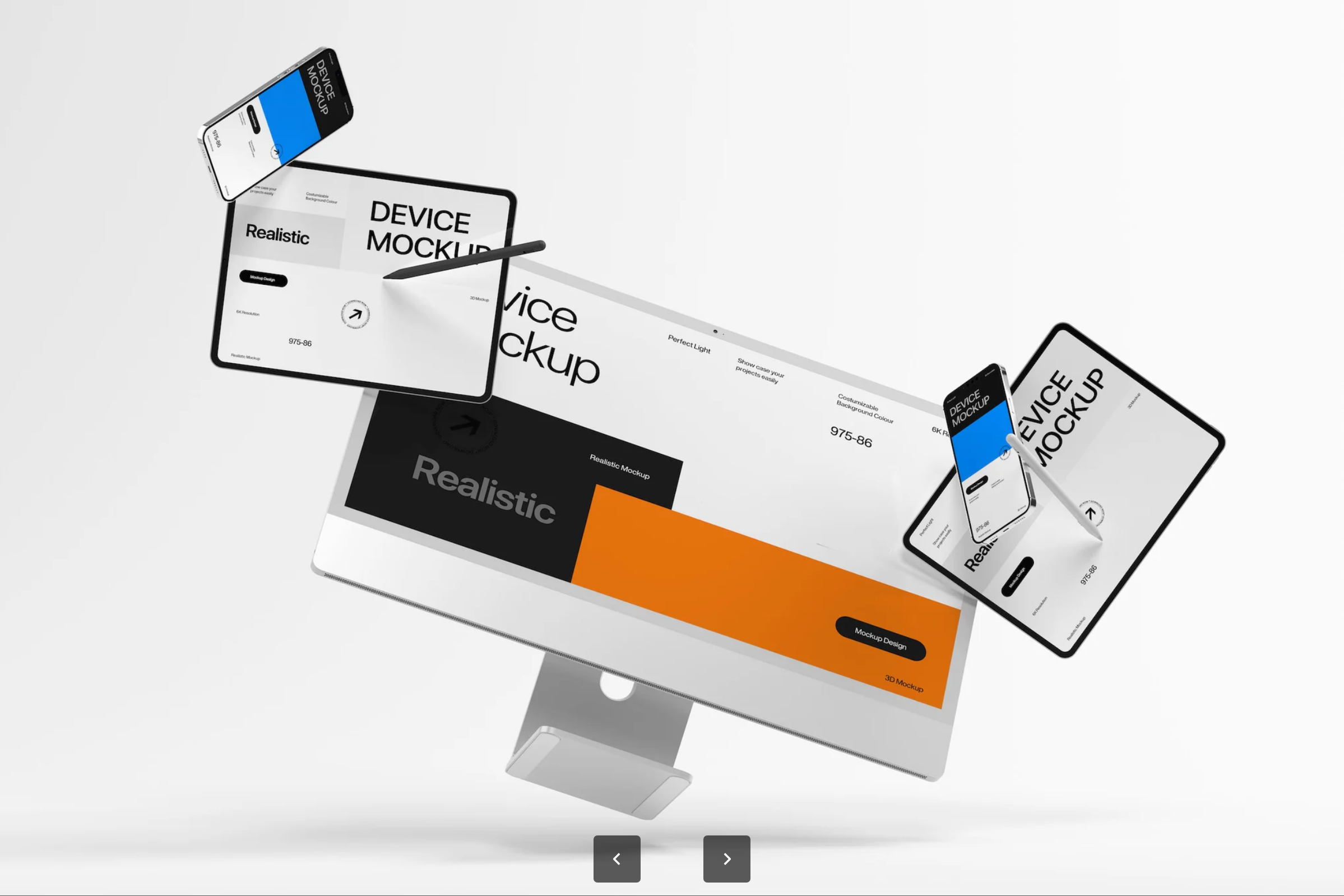 G7519 多设备样机专业展示模板橙色背景可编辑设计素材无水印Multi Device Mockup for Professional Presentations