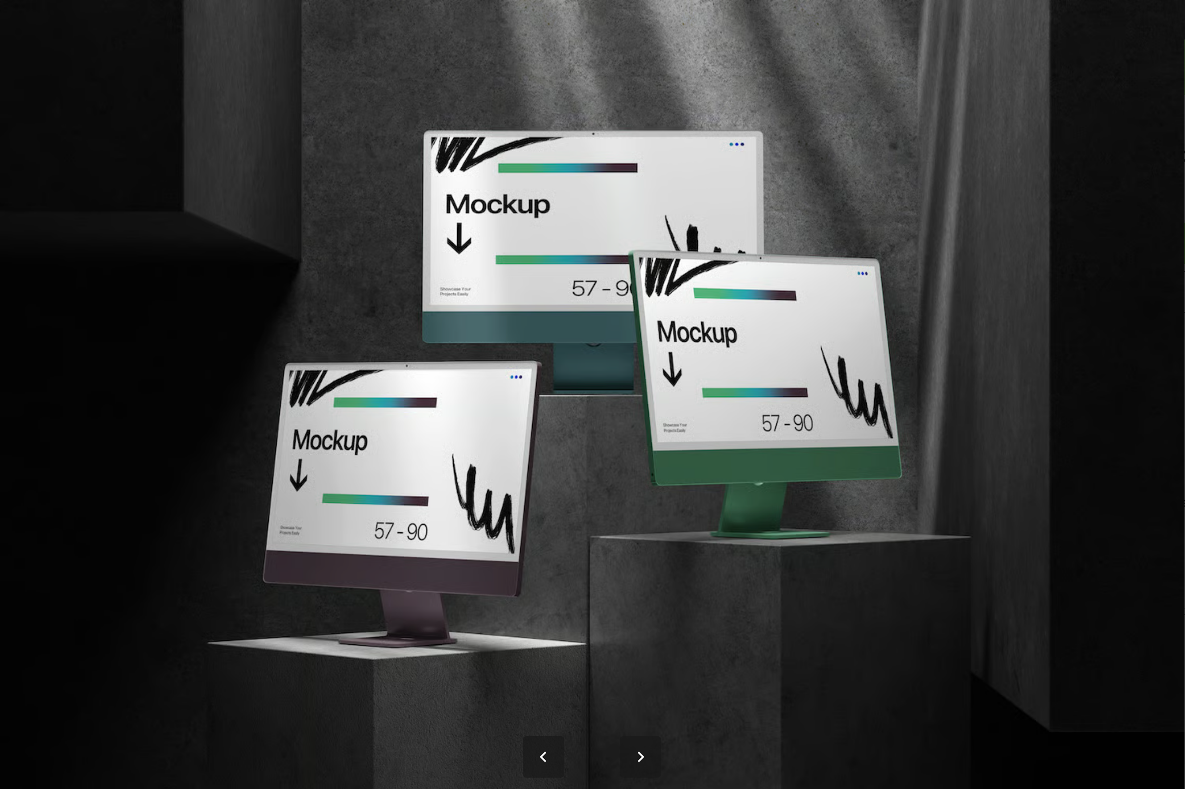 G7525 专业三屏电脑样机PSD可编辑智能对象无水印源文件设计师专用展示模板Professional Multi Display Desktop Computer Mockup