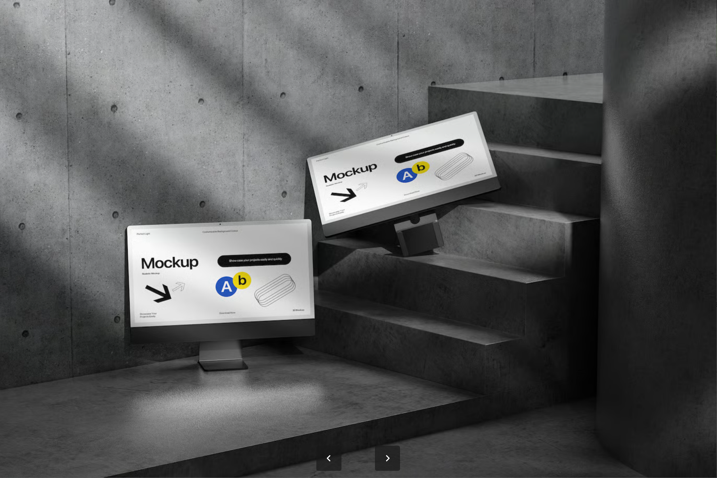 G7525 专业三屏电脑样机PSD可编辑智能对象无水印源文件设计师专用展示模板Professional Multi Display Desktop Computer Mockup