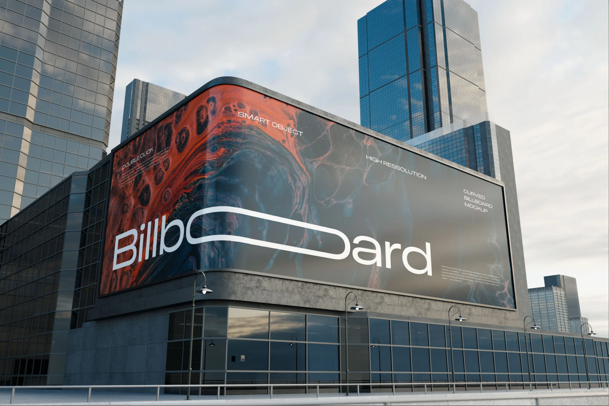 G7531 3D广告牌样机智能图层替换高清专业设计展示模板PSD分层文件Billboard Mockup