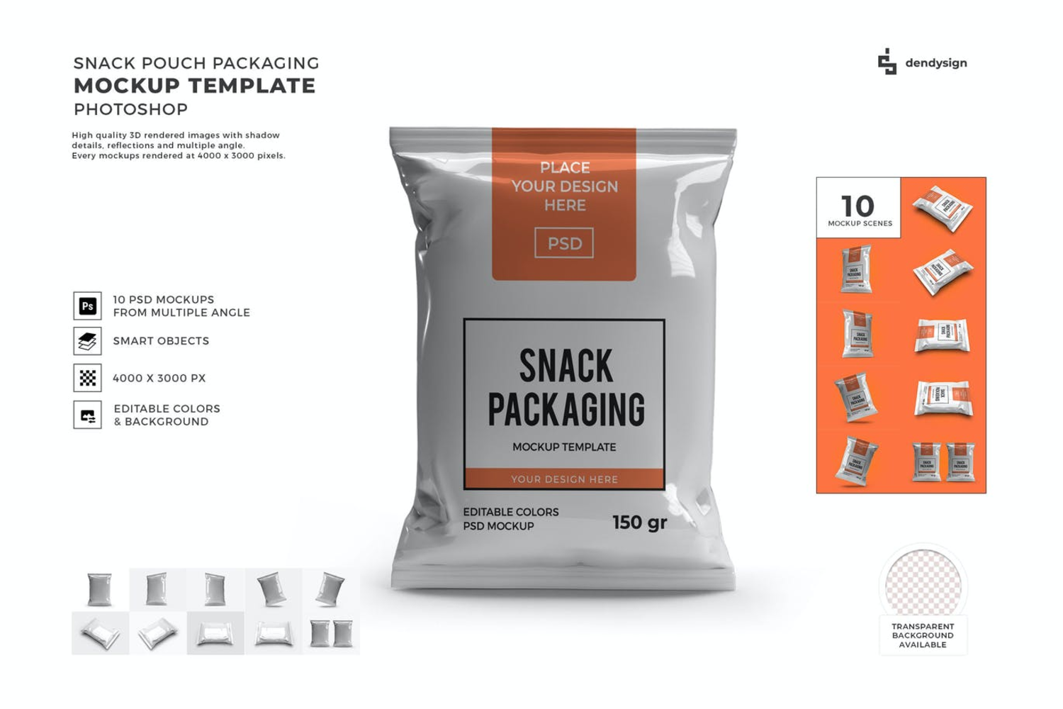 18 零食袋膨化食品包装模型模板集样机 (PSD)