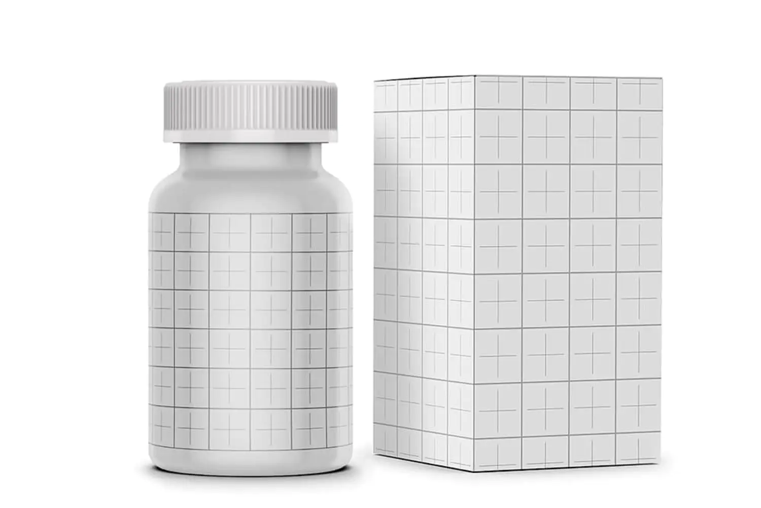 3 胶囊药瓶&药盒样机套装 (psd)Pills Bottle with Box Mockup Set 6374641