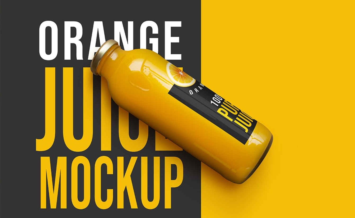 30 鲜橙果肉背景橙汁PV瓶包装设计样机 Orange Juice Bottle Mockup
