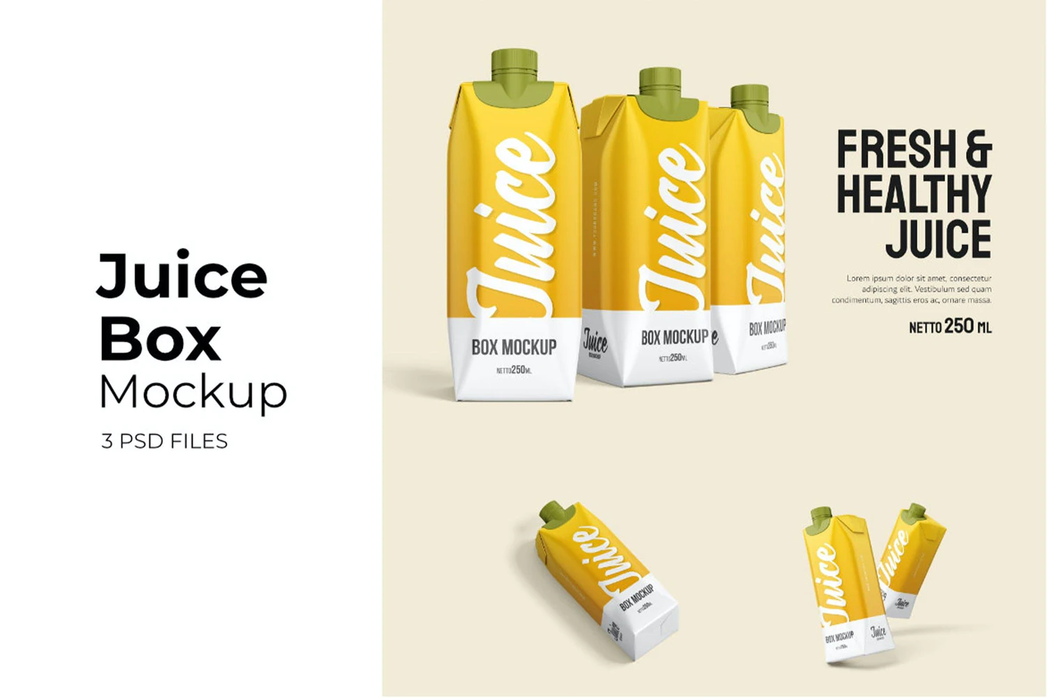 33 果汁盒瓶牛奶纸盒品牌包装设计样机v2 Juice Box – Mockup Vol