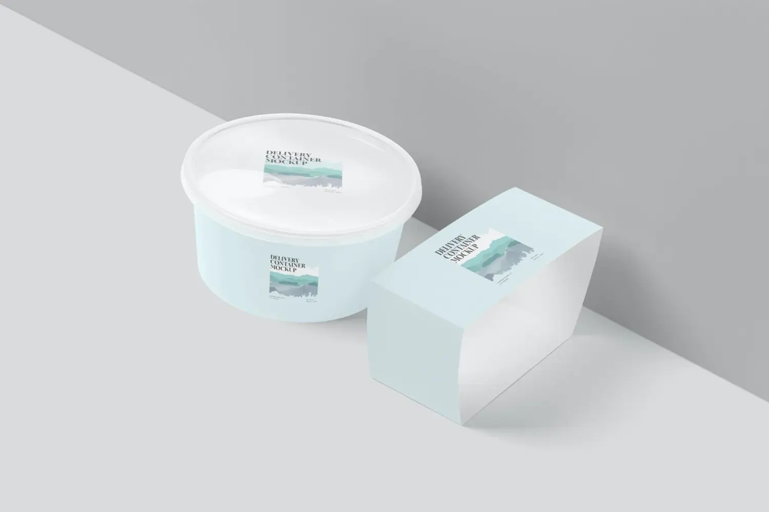 56 圆形塑料盒一次性外卖打包盒腰封纸套样机psd模板 Round Plastic Box Sleeve Mockups