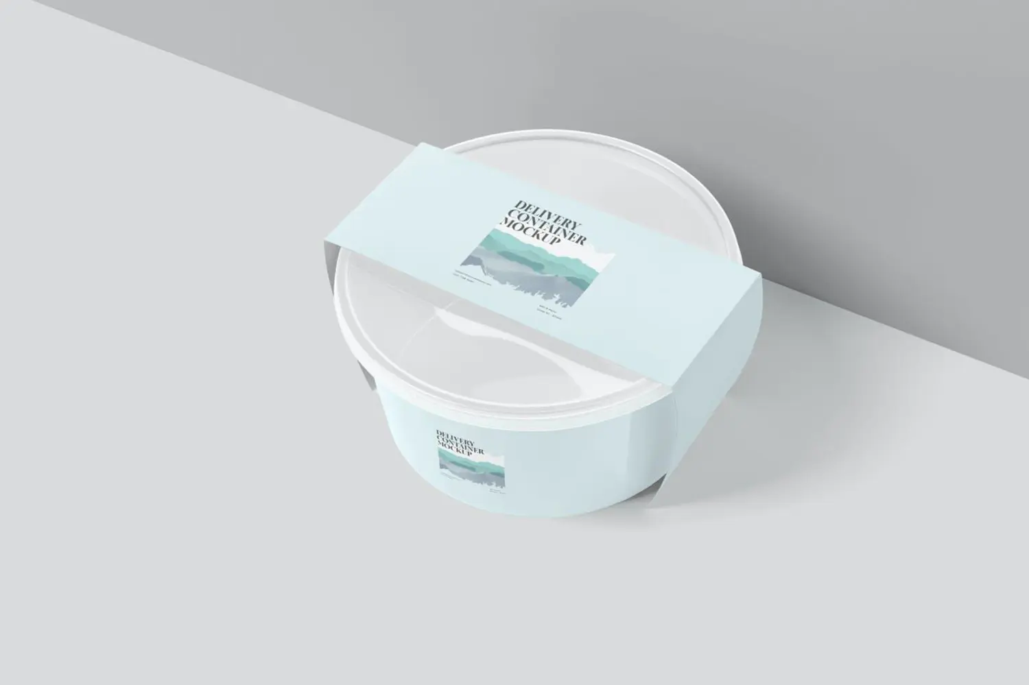 56 圆形塑料盒一次性外卖打包盒腰封纸套样机psd模板 Round Plastic Box Sleeve Mockups