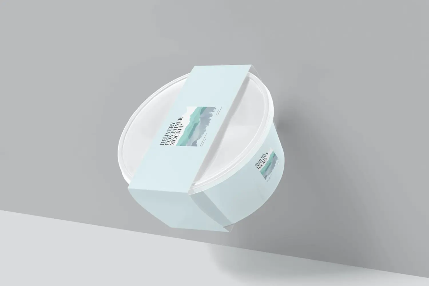 56 圆形塑料盒一次性外卖打包盒腰封纸套样机psd模板 Round Plastic Box Sleeve Mockups